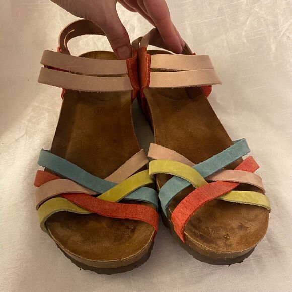 SABATINI Womens 8.5 Cork Wedge Multicolor Quarter Strap Sandals Shoes - Picture 1 of 6